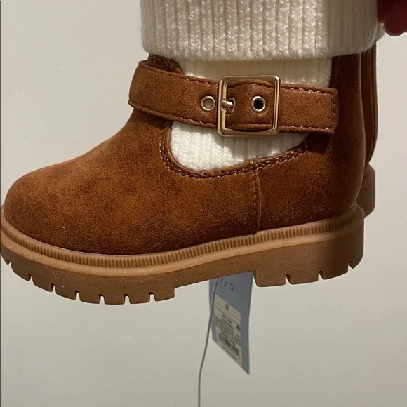 Cat & Jack Tan Kids Boots with Cream Cuffs - Picture 5 of 7